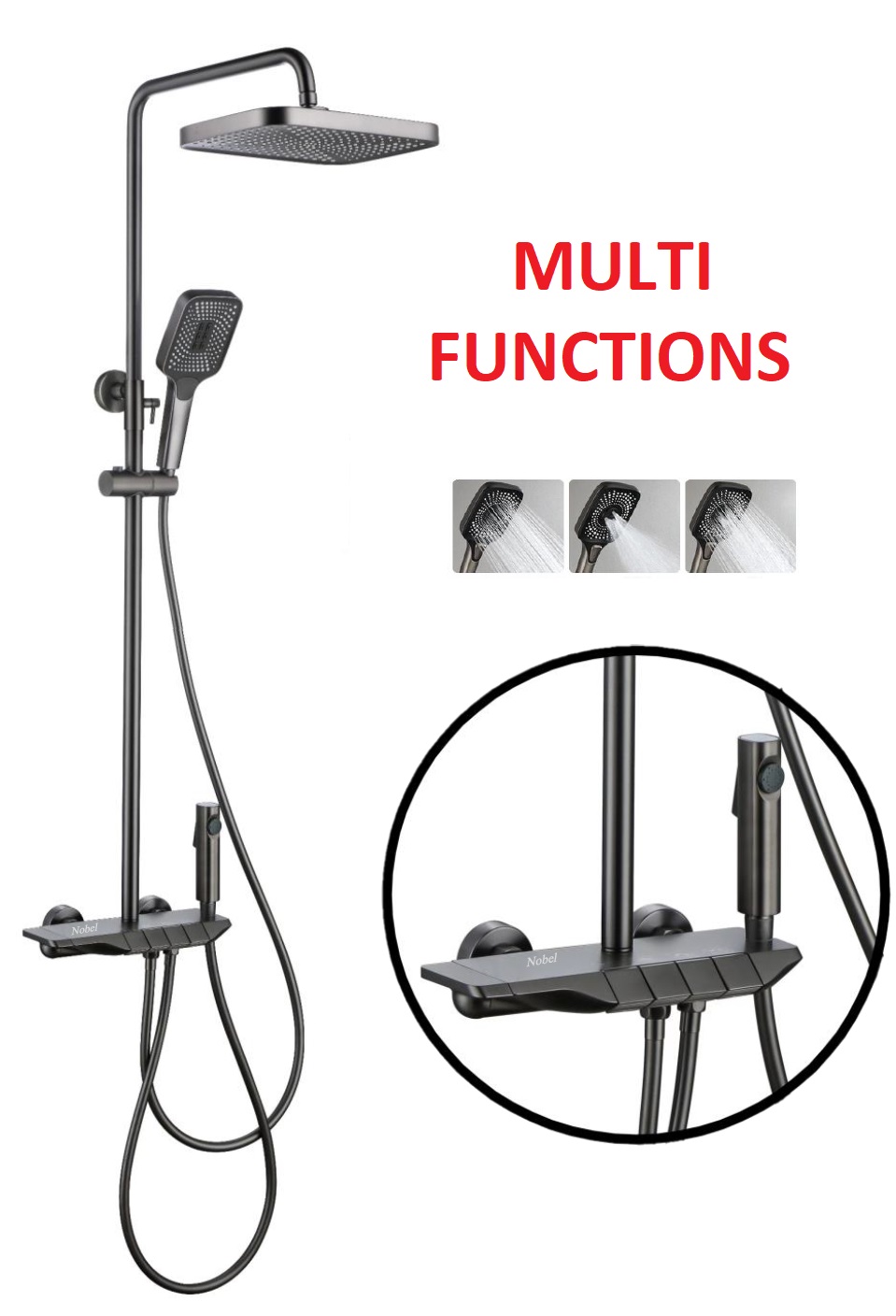 NOBEL Rain Multi-Functions Shower Set SH-2200-GM Gun Metal Color